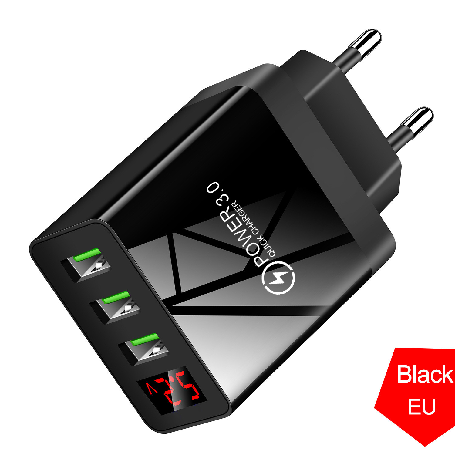 Ładowarka USB 5V 3A szybka ładowarka do telefonu QC 3.0 do Samsung S20 iPhone Xiaomi telefon komórkowy wyświetlacz LED 3 porty ładowarka ścienna Adapter: EU Plug Black