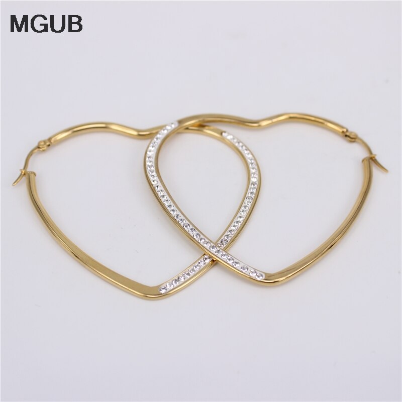 Boucles d'oreilles en forme de cœur, bijoux en acier inoxydable, couleur or, cristal de , accessoires pour femmes, , JX25