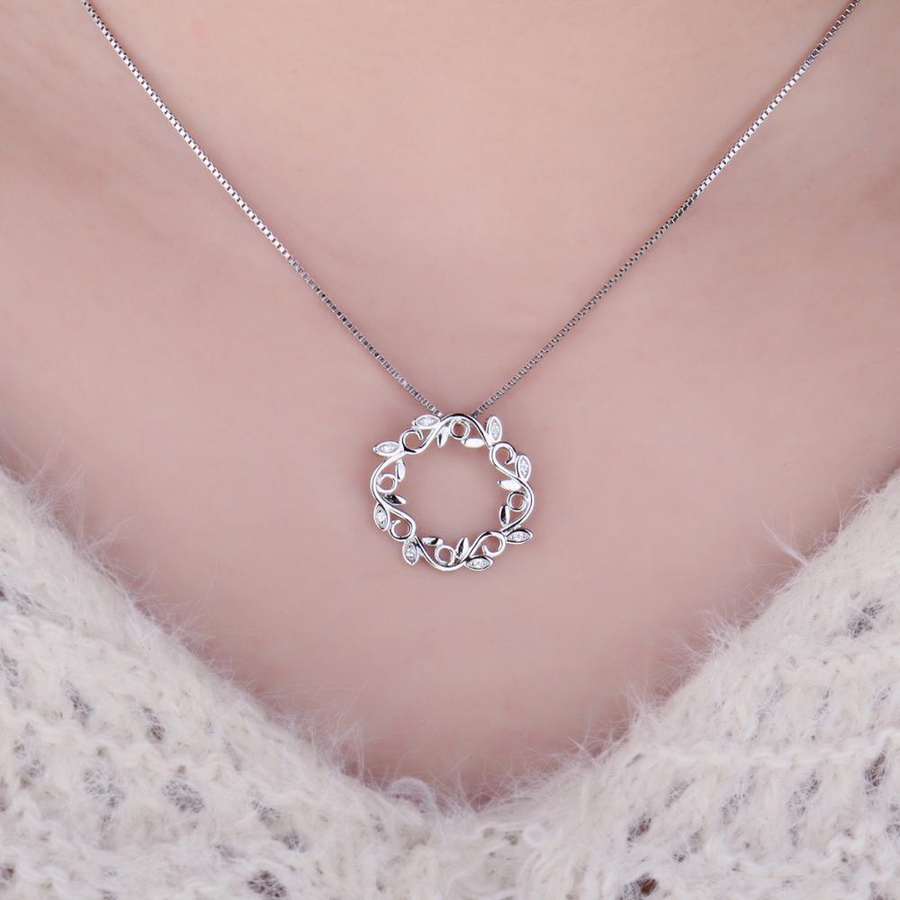 Jewelrypalace Bloemen Blad Cirkel 925 Sterling Silver Cubic Zirconia Hanger Ketting Olijftak Hanger Voor Vrouwen Geen Ketting