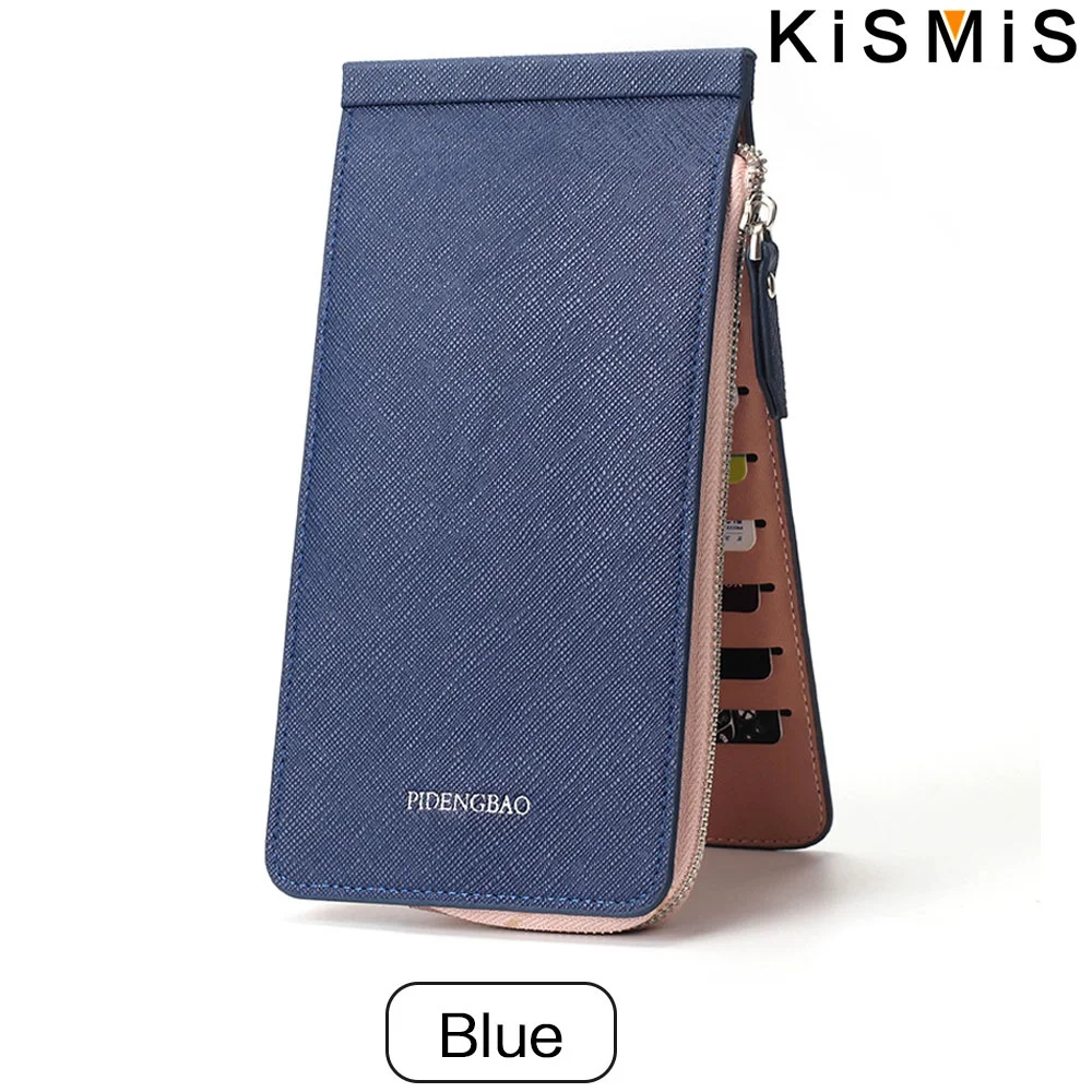 KISMIS RFID Blocking Bifold Wallet - multi-card case with zipper pocket ID holder credit card manager: Blue