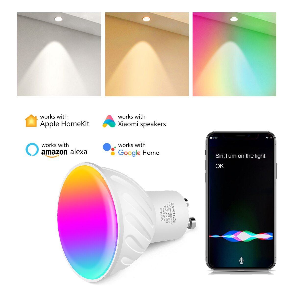GU10 Homekit Smart LED Candle Light Bulb RGBCW Night Spotlight Lamp Dimmable Siri Voice APP Control For Apple Alexa Google Home