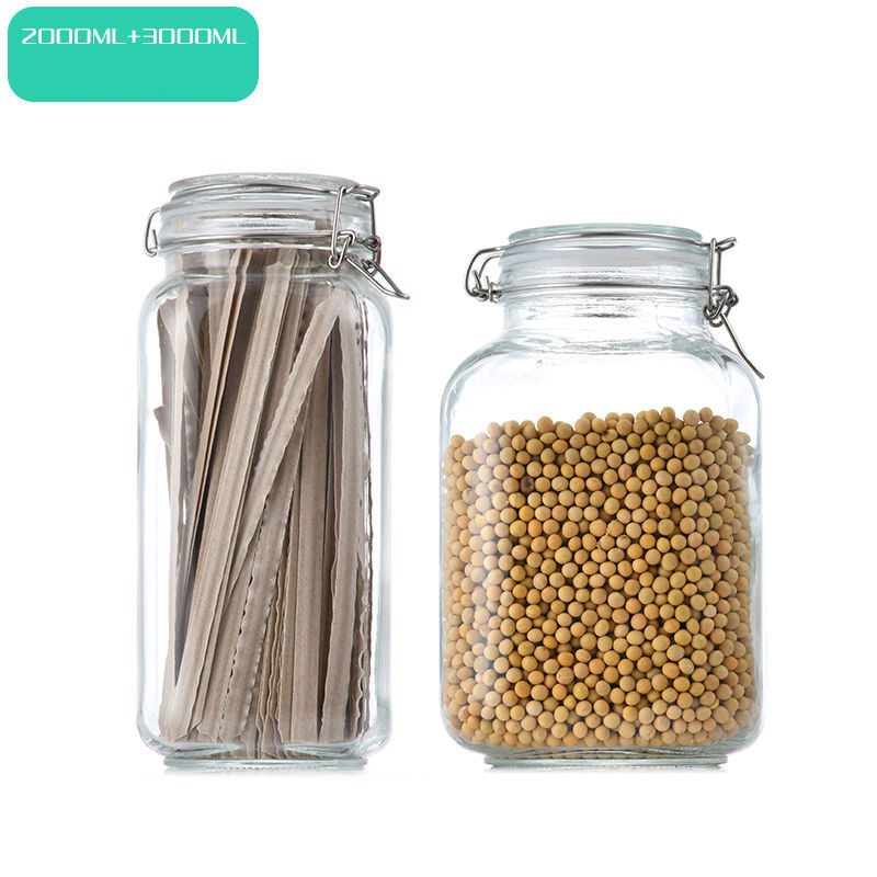 Botella de vidrio sellada para cocina, tarro de almacenamiento para alimentos, pepinillo, fruta enlatada, transparente, boca grande, para el hogar
