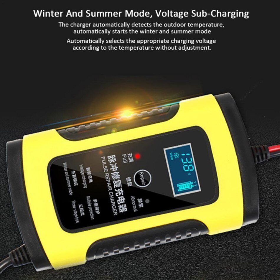 Anhtczyx-cargador de batería de coche 12V 6a para motocicleta, batería europea de plomo ácido AGM, LCD Digital