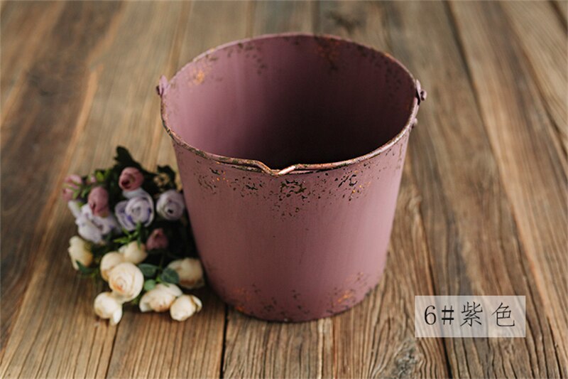 Dvotinst Newborn Baby Photography Props Vintage Iron Posing Bucket Retro Old Container Accessories Studio Shooting Photo Props: 6