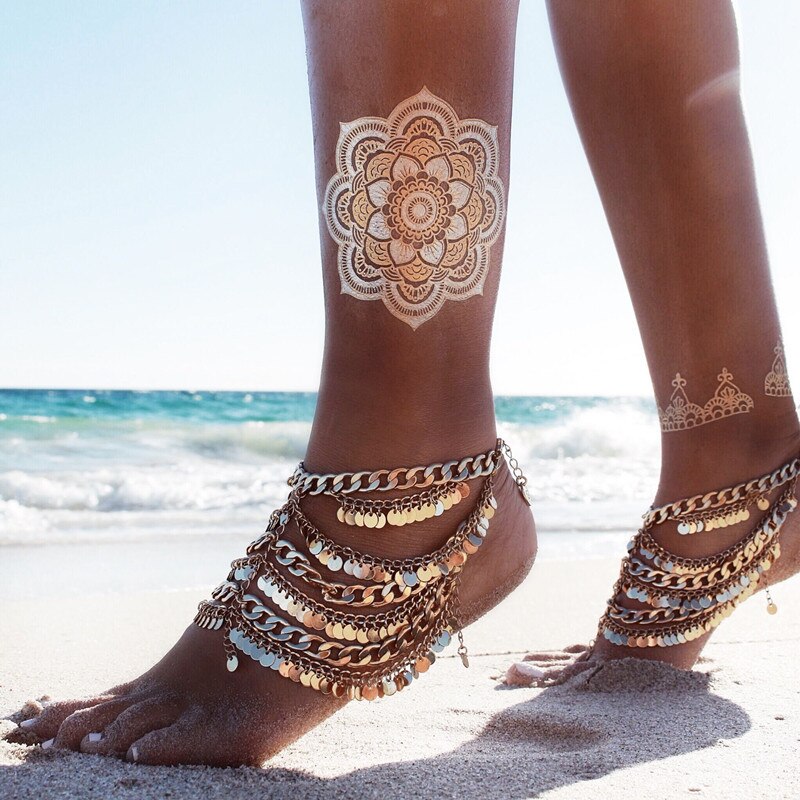 BOHO Tassel coin Anklet Bracelet Summer Style Bohemia Gold Color Barefoot Sandals Pulseras Foot Jewelry Anklet 1PCS