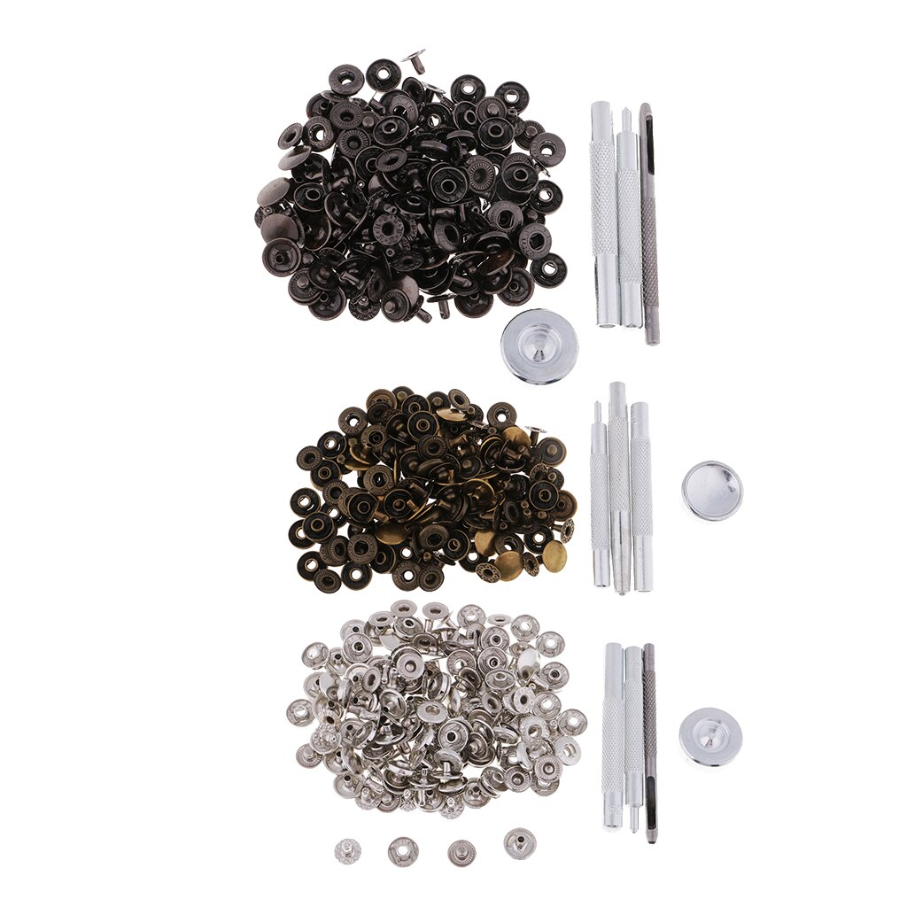 Heavy Duty Snap Fastener Press Stud Kit Buttons with Leather Hole Punch Tool