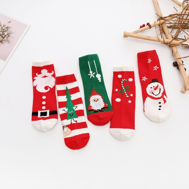 Baywell 5 Paren/partij Kerst Sokken Kids Jongens Meisjes Kerstman Sneeuwpop Grappig Katoen Zachte Warme Sokken Kerstcadeau 1-16T