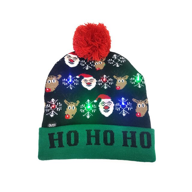 Ledet jul hat sweater strikket beanie jul lys op strikket hat jul til børn xmas år dekorationer: C