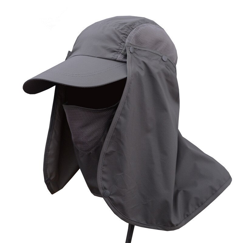 Professionele Zomer Zon Hoeden Bescherming Cap Vrouwen Mannen Hals Gezicht Zonnebrandcrème Flap Hoed Visser Hoed Zon Masker Cap Outdoor: Dark Grey