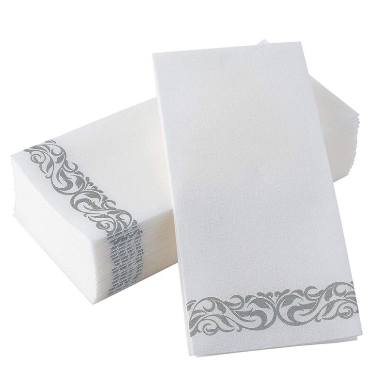 50 Stuks Wegwerp Handdoeken Decoratieve Badkamer Servetten Papier Voor Partijen Bruiloften Diners Zilveren Bloemen Sanitair Papier