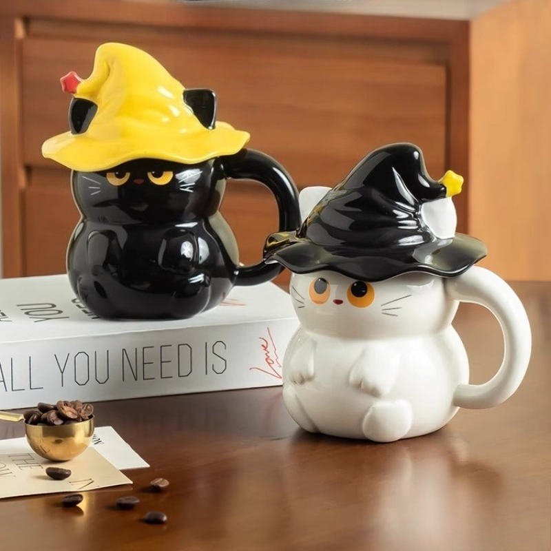 Chapeau magique chat tasse d'eau fille tasse en céramique de haute valeur avec couvercle tasse eau potable domestique d'halloween