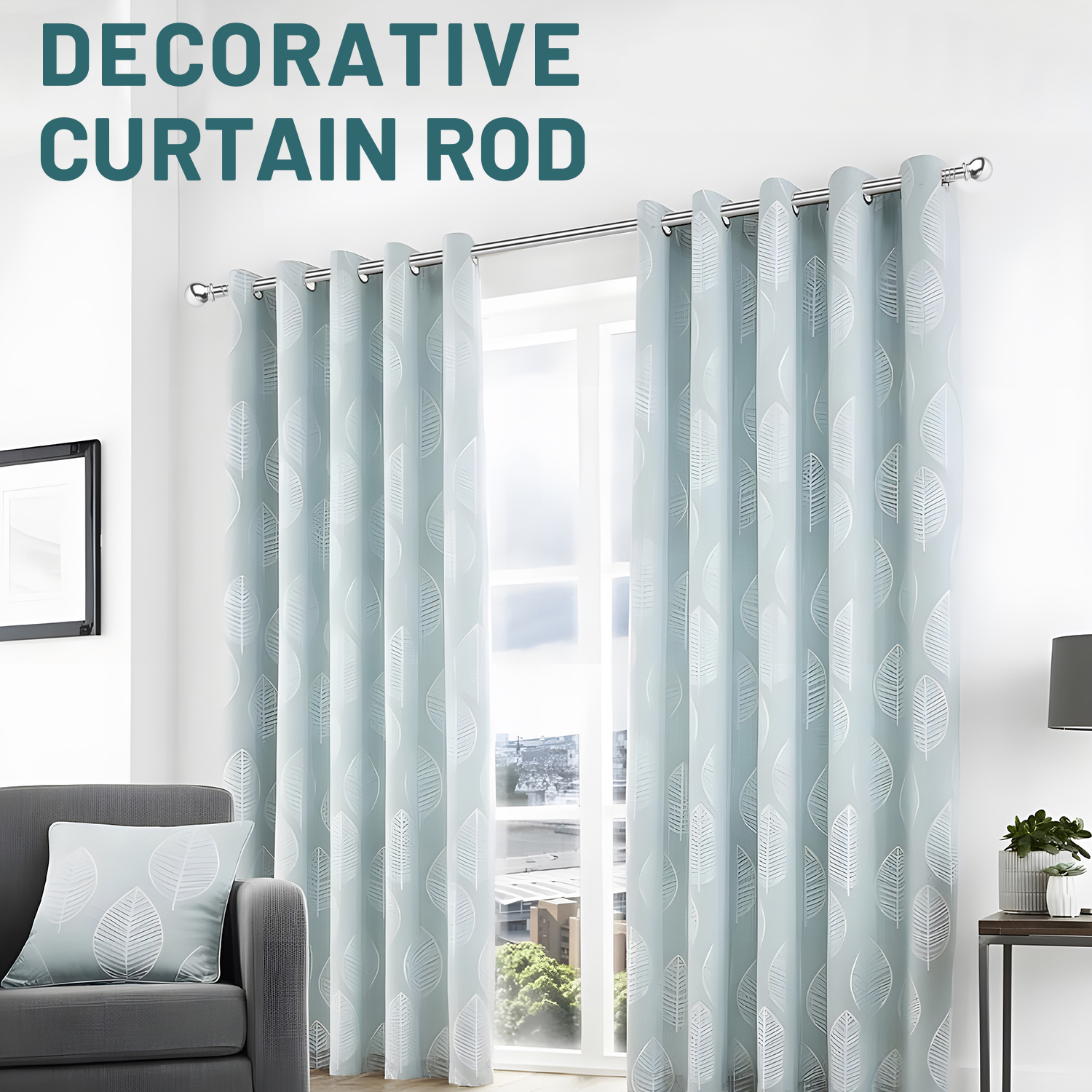 Modern Elegance Matte Silvery Metal Curtain Rods with Brackets,Five dimensions(28-144 inch),Durable curtain rod