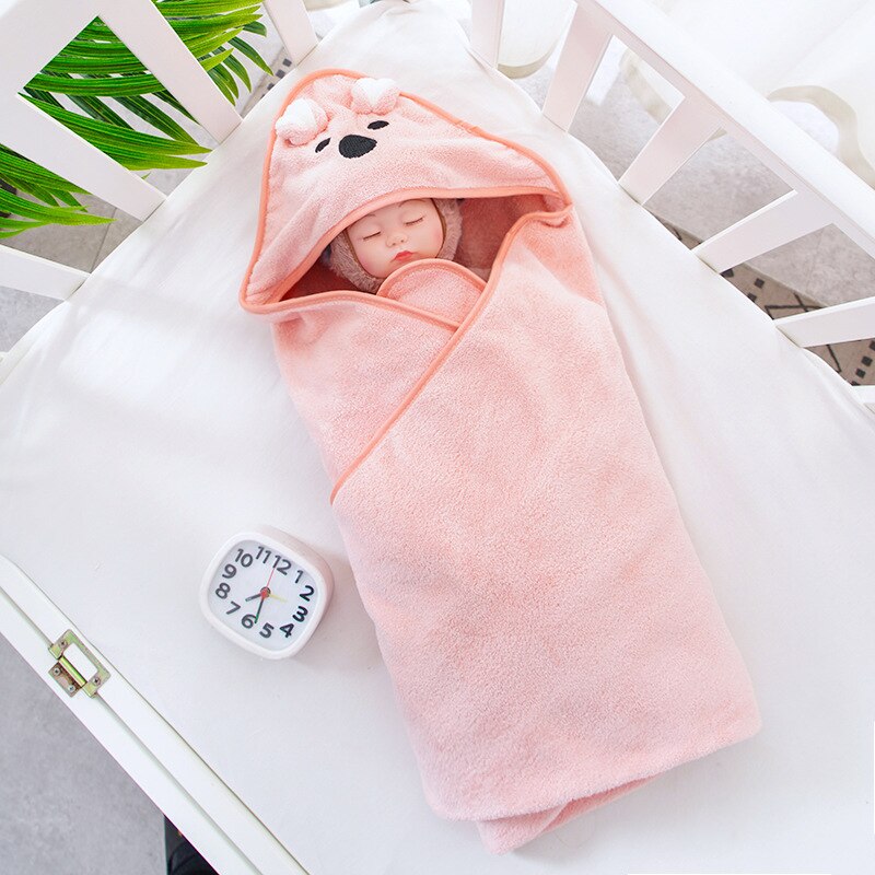 Babybadje Handdoek Baby Handdoek Pasgeboren Met Kap Cartoon Coral Fleece Zuigeling Handdoeken Deken Pasgeboren Baby Badjas Baby 90*90Cm