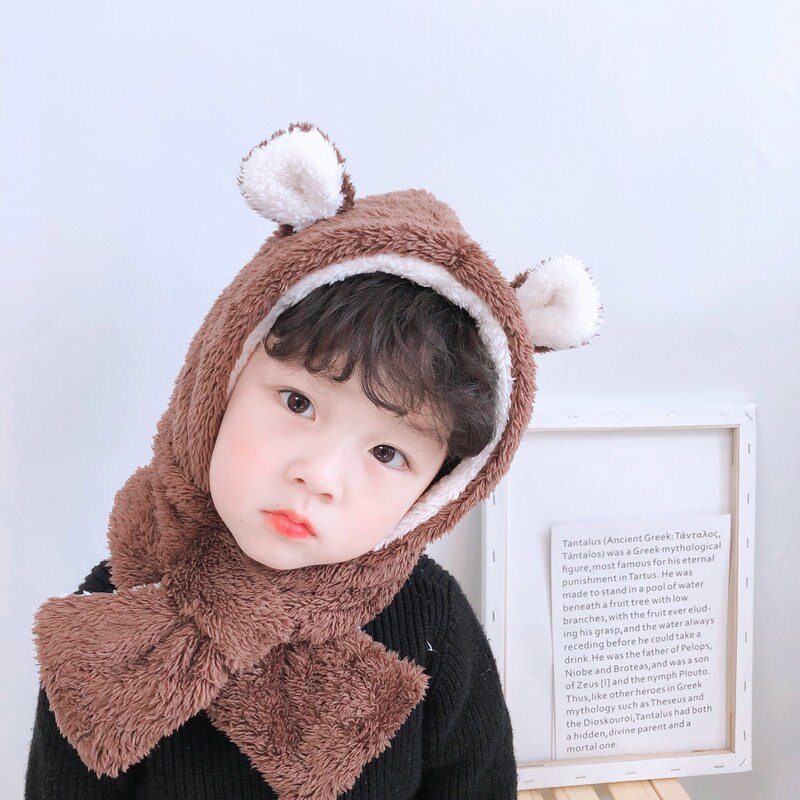 3-8 anni cappello per bambini neonate protezione dell&#39;orecchio ragazzi ragazze cappello autunno e inverno sciarpa per bambini cappello e sciarpa monopezzo: coffee