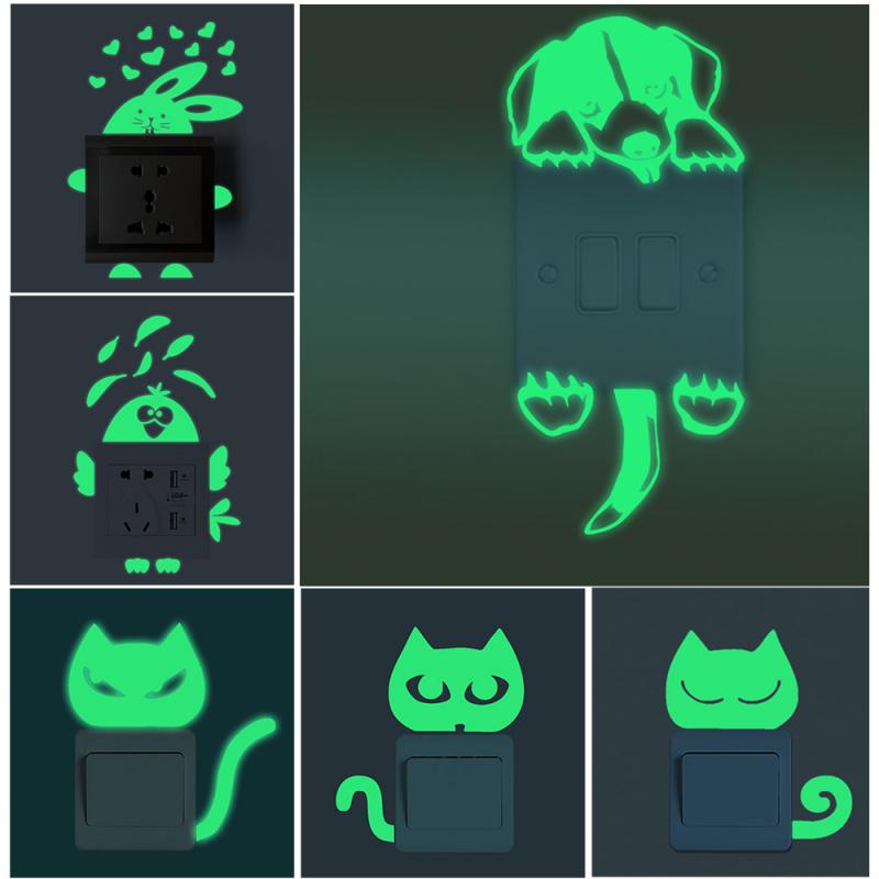 Cartoon Green Fluorescent Toilet Switch Sticker Night Light Wall Sticker Home Decoration Children's Room Sticker