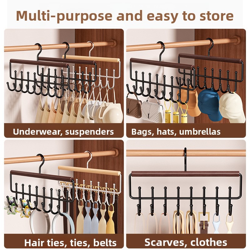 Organizzatore Versatile in Legno per Cappelli con Ganci - Salvaspazio per Cappelli, Cinture, Cravatte e Vestiti - Espositore per Casa e Armadio