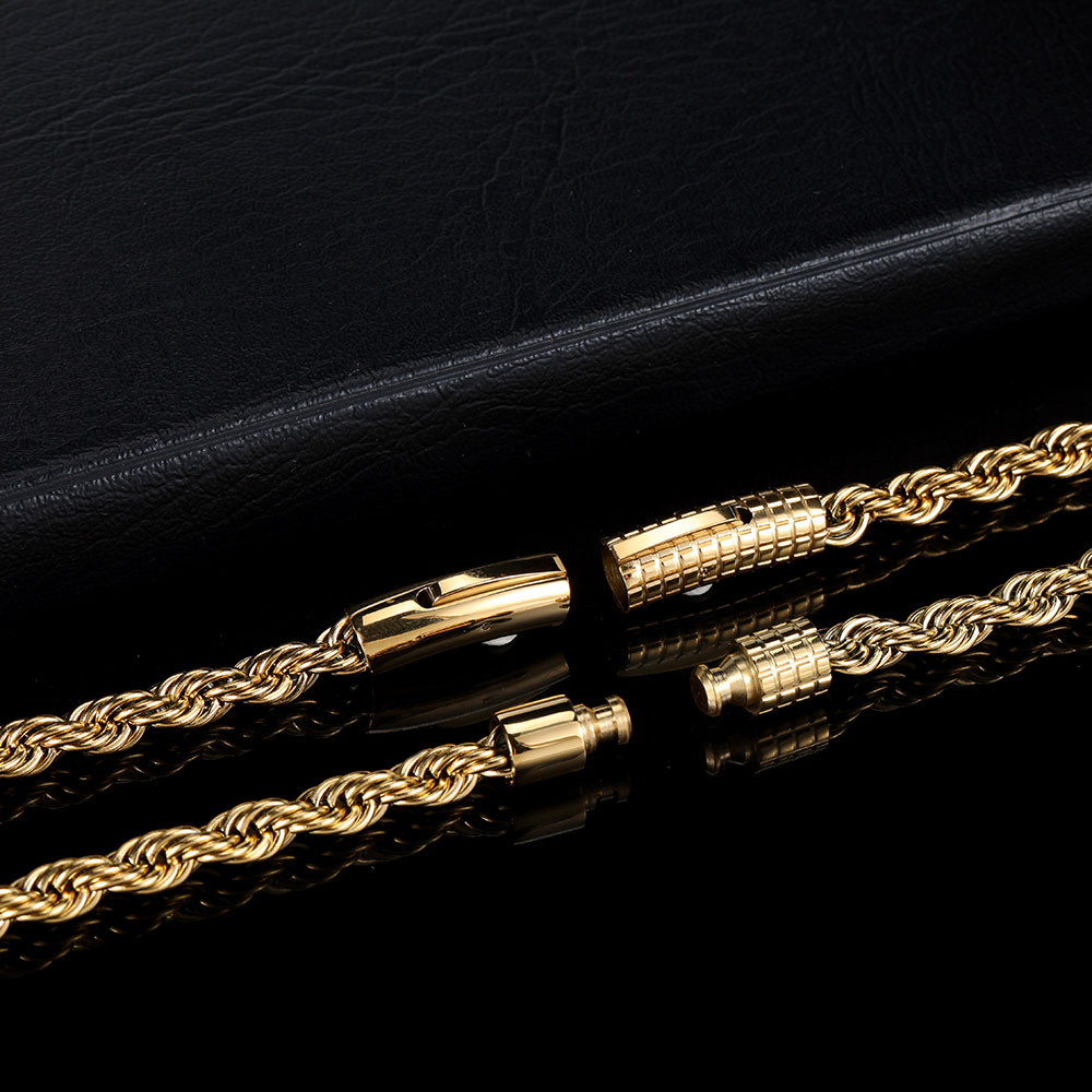 Collar de cadena de cuerda de 6mm de acero inoxidable, gargantilla resistente al agua que nunca se decolora, joyería para hombres y mujeres, cadenas de Color dorado,