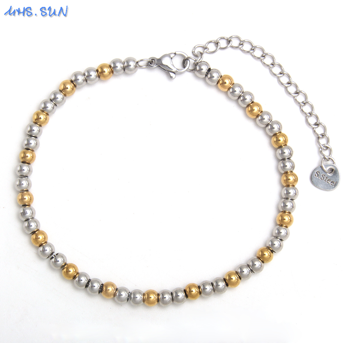 MHS.SUN-pulsera de cuentas lisas impermeable, brazalete ajustable de bolas redondas de acero inoxidable, Color dorado y plateado, joyería de Unisex
