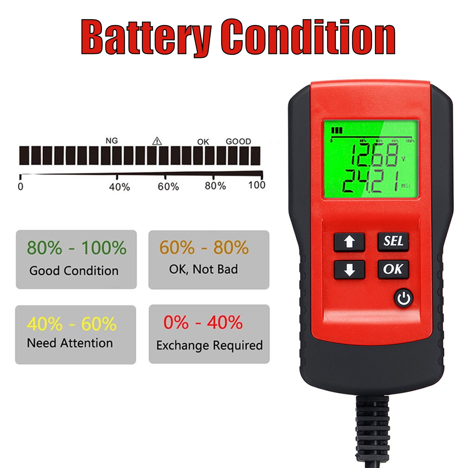 Battery Tester Car Battery Load Tester 12V 100-9999CCA Digital Battery Analyzer for Cars and