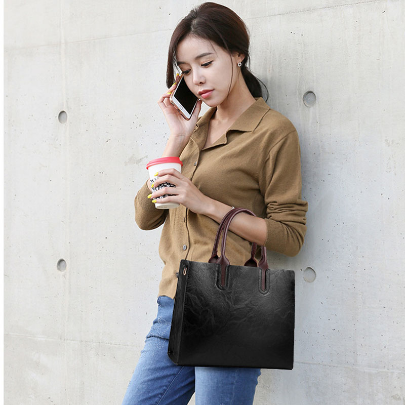 Famous Brand Handbags Leather Bags Women Large Capacity Vintage Hand Top-Handle Bags Solid Tote Ladies Shoulder Bag