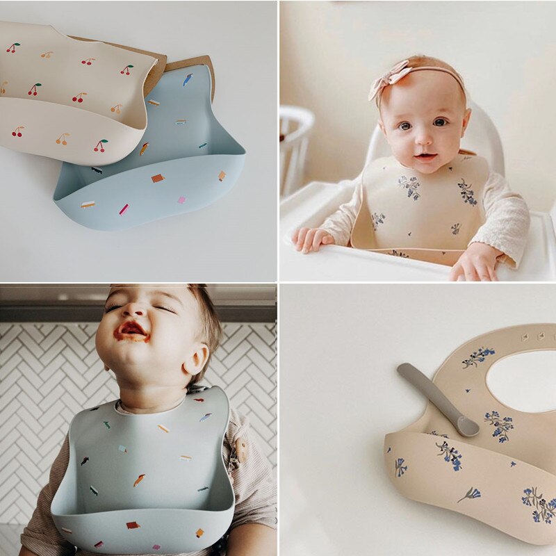 Baby Siliconen Bib Cherry Cartoon Leuke Waterdichte Slabbetjes Zuigelingenvoeding Levert Mode Bloem Afdrukken Baby Boy Stuff Aangekomen