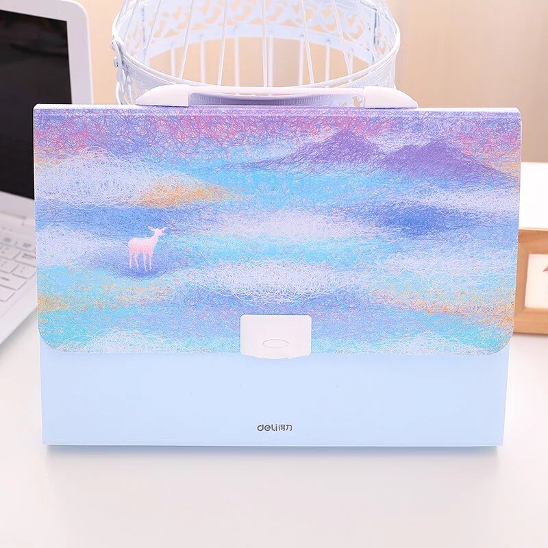 Kawaii Regenbogen Elch A4 Erweiterung Brieftasche Datei Ordner Organizer Mädchen Schüler Dokument Tasche Kasten Nette Büro Schreibwaren: Blau