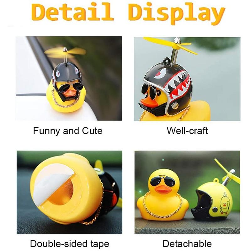 Bonito pato amarillo con hélice para casco, rompevientos de goma, sonido al estrujar, adornos de decoración para coche, accesorios