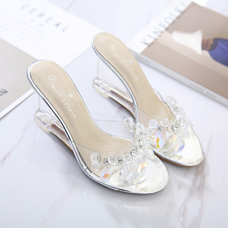 Ltarta Vrouwen Kristal Wig Sandalen Vrouwen Zomer Sexy Kristal Transparante Pompen Rhinestone Wedge Sandalen Lfd