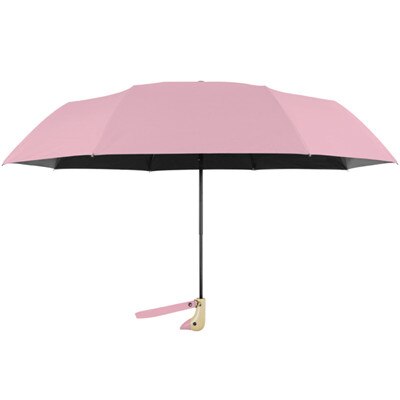 Træ andehoved håndtag paraply  uv 50+  skygge regn eller skinne folde dyr rejse paraply aldrig våd bærbar roman paraply: Lyserød