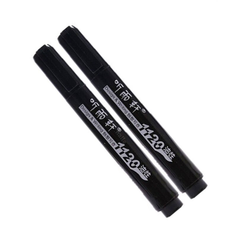 Haile-rotuladores blancos permanentes a prueba de agua, marcadores de tinta oleosa de 3mm para escritura de tela y artesanía, bolígrafos de pintura, suministros de papelería de arte, 2 uds.: 2 pcs black