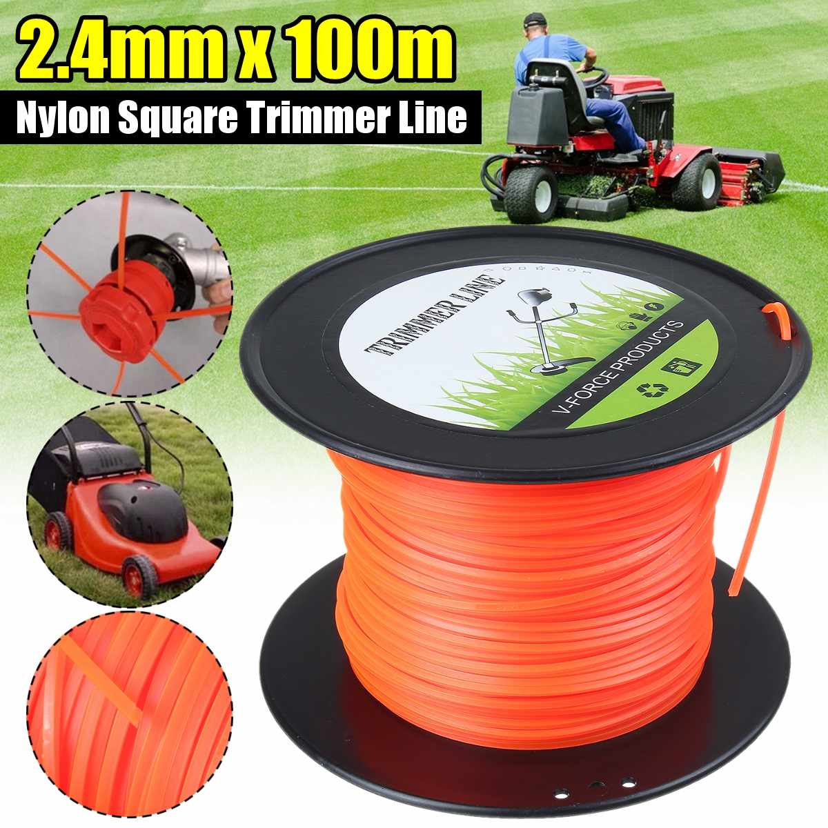 2.4mm Square Grass Trimmer Line 261m/100m Strimmer Brushcutter Nylon Cord Wire Round String Petrol Grass Trimmer Garden Tools