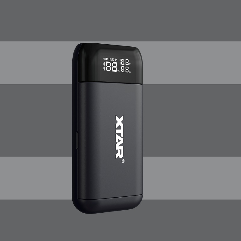 Xtar-virtalähde 18650 akkulaturi  pb2s qc3.0 pikalataus 21700 20700 18700 ladattavaa akkua 18650 laturin virtapankki: Pb2s- mustaa / Qc3.0- uk