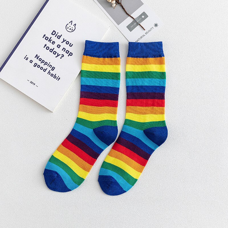 RMSWEETYIL Colorful Striped Rainbow Socks Womens Pride Neon Crazy Novelty Fun Cotton Ladies Girls Funny Casual Dress Crew Sock: Socks 06