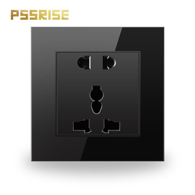G11 PSSRISE Universal five-hole Socket Tempered Glass panel Wall Outlet Grounded Type household power socket home improvement: black