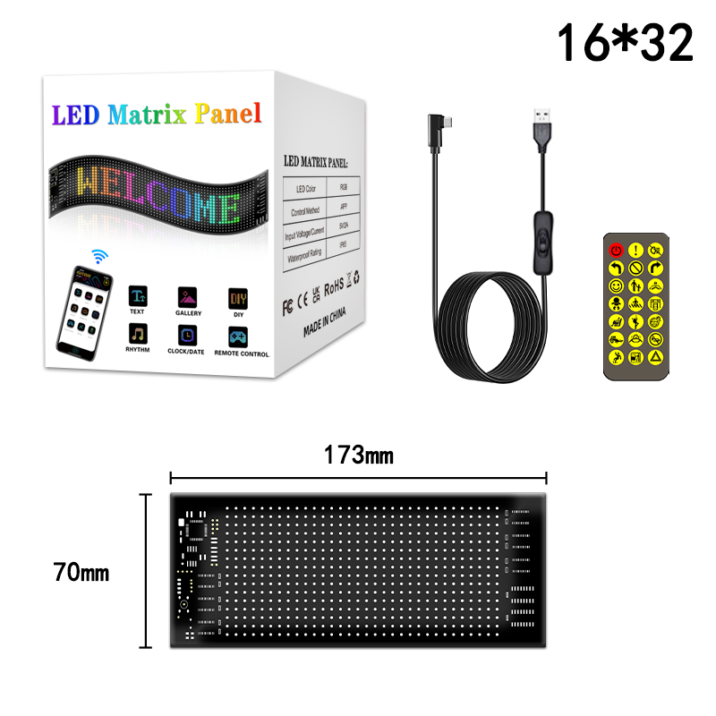 Panneau LED Matrix Pixel Panneau LED RVB USB 5V pour voiture Contrôle d'application Bluetooth Panneau de signalisation à LEDs pour voiture: RGB