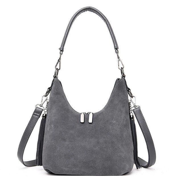 Ladies Suede Leather Hand Bags Luxury Handbags Women Bags Tassel Crossbody Bags for Women: Grey