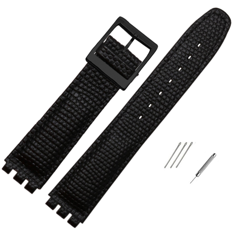 17Mm Hagedis Patroon Horloge Band Lederen Band Vervangende Polsband Voor Swatch Ycs Yas Ygs Zwart Bruin Wit Armband: BLACK WHITE