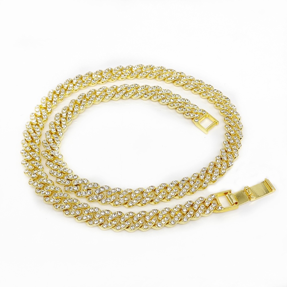 9MM Hip Hop Men Women Prong Cuban Link Chain Necklace Bling Iced Out 1 Row Rhinestone Paved Miami Cuban Chain Jewelry: 50cm / RED-BROWN