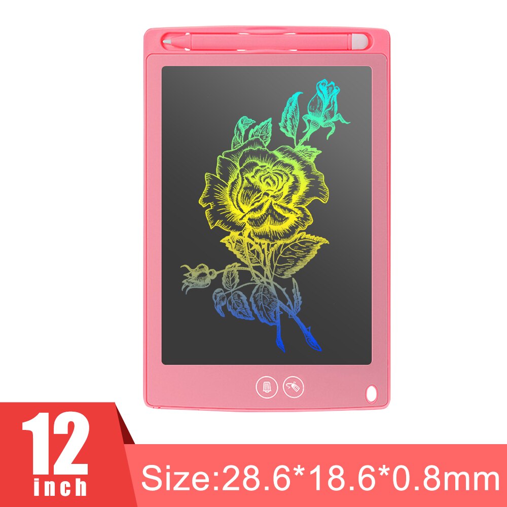 LCD Colorful Writing Tablet Partially Erasing Drawing Board Electronic Thick Pen Highlight Pads DIgital Tablets 8.5/10/12 inch: 12 inch pink