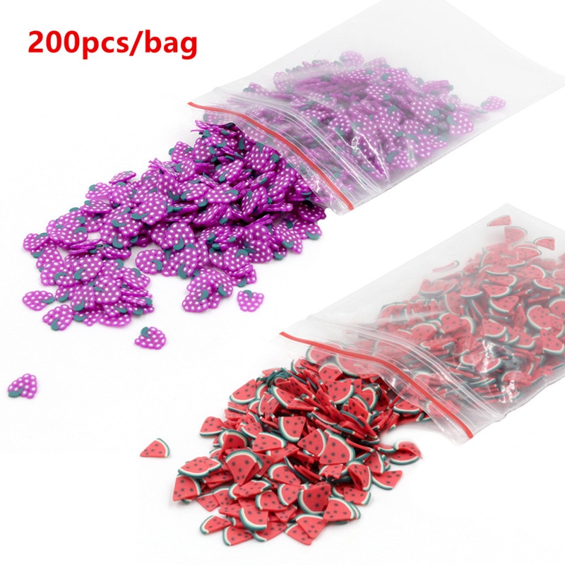 200Pcs Fruit Bead Charms for Slime Accessories Fluffy DIY Decoration Addition Slime Sand Toys Filler Glitter Clear Set