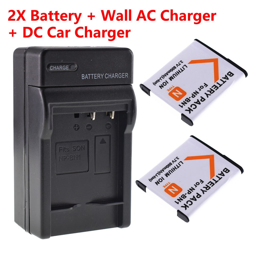 Camera Battery NP-BN1 - 800mAh Li-Ion - Rechargeable - for Sony Cyber-Shot QX WX T Series: 2 Battery Set