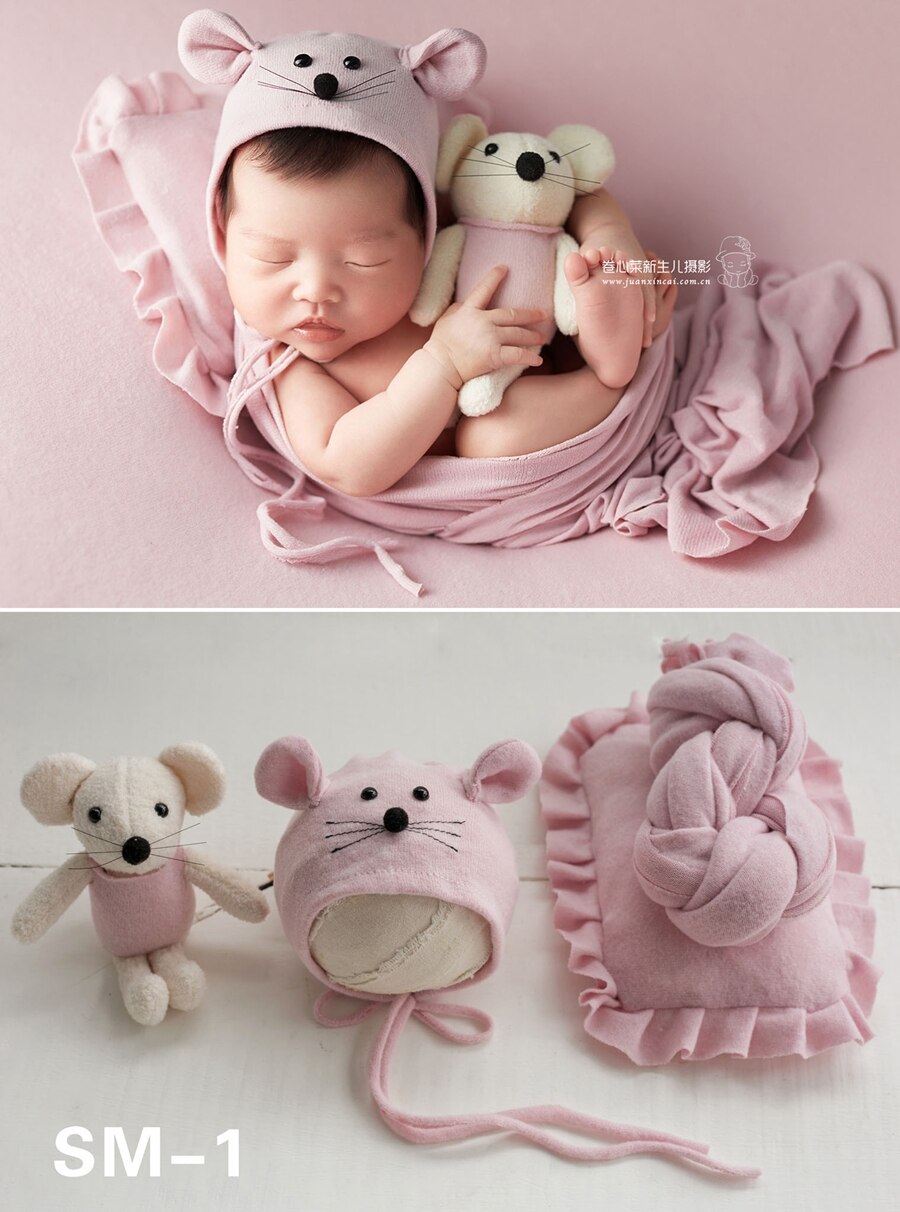 4 stk / sæt nyfødte fotografering rekvisitter baby mus wrap wrap, animal baby wrap til fotostudie baby skyde tilbehør: 1