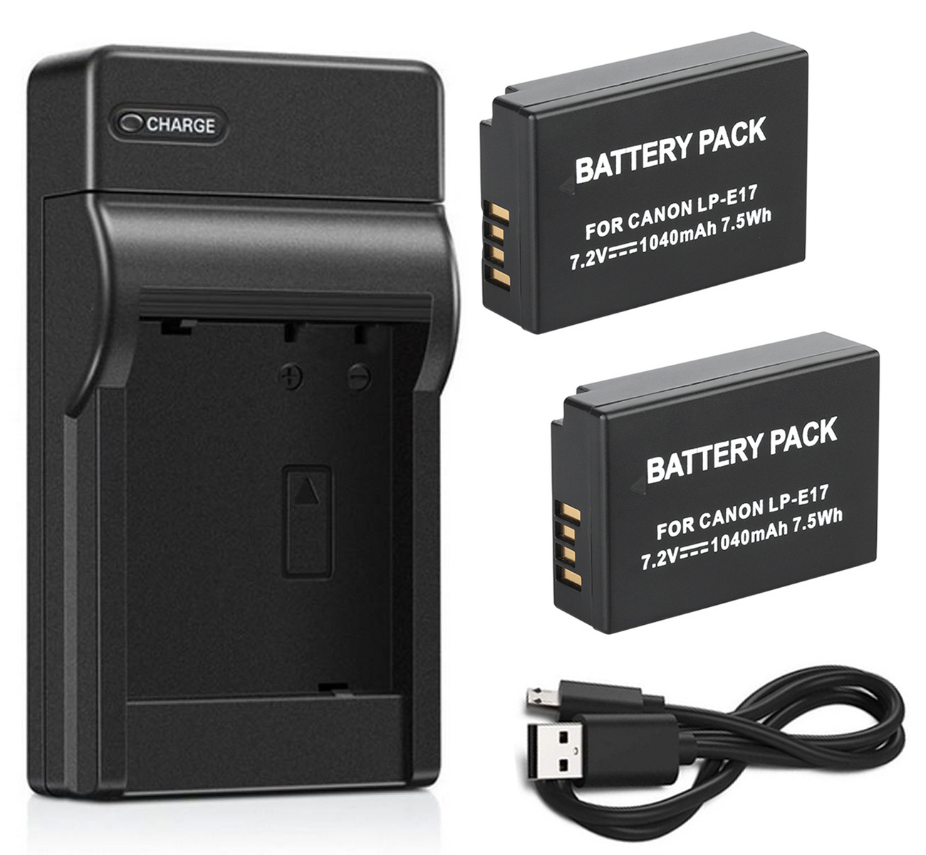 Batterie (paquet de 2) + chargeur pour Canon EOS 77D, 200D, 250D, 750D, 760D, 800D, 8000D, 9000D, EOS rebelle T6i, T7i appareil photo reflex numérique: 2xB and USB Charger