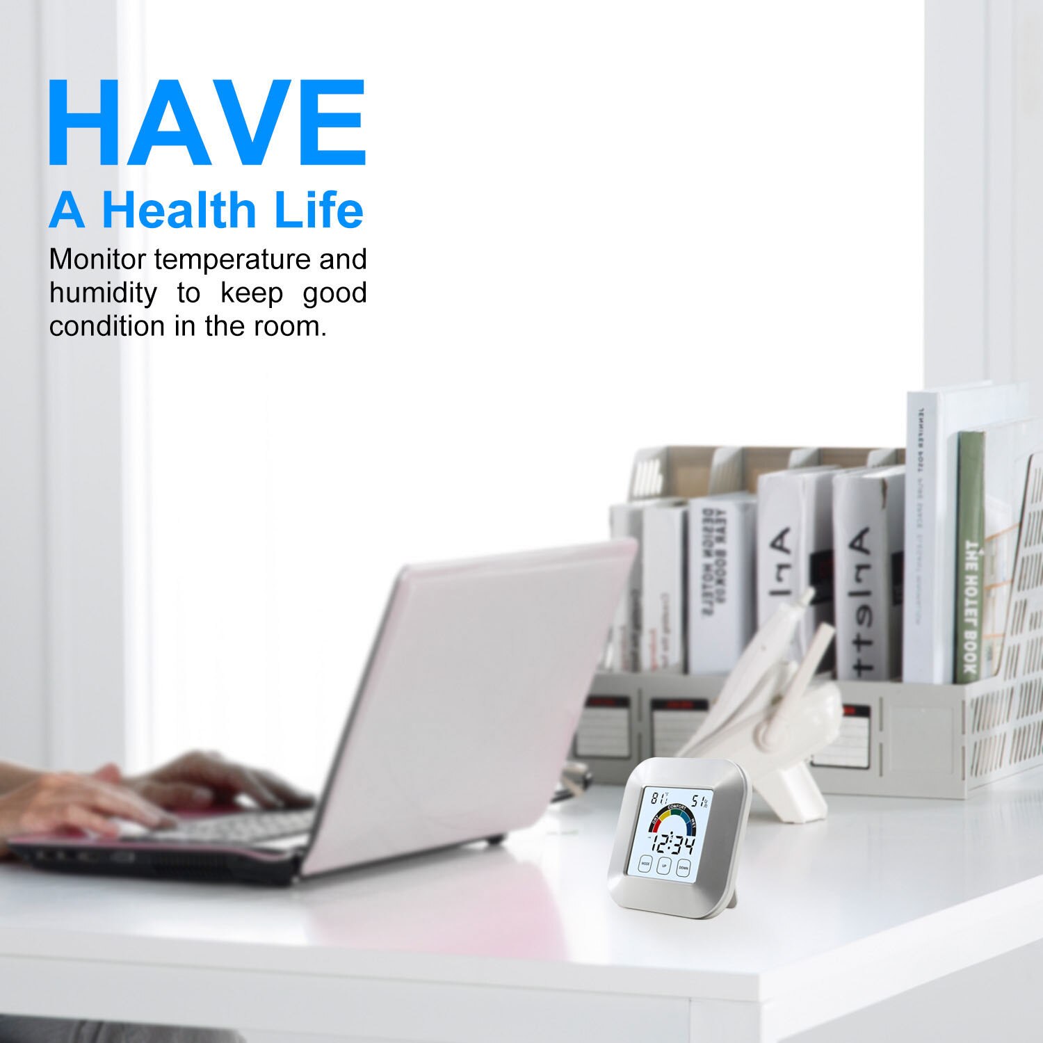 Indoor thermometer digital kitchen Humidity Monitor Touchscreen Backlight Timer Digital Display Temperature Humidity Clock