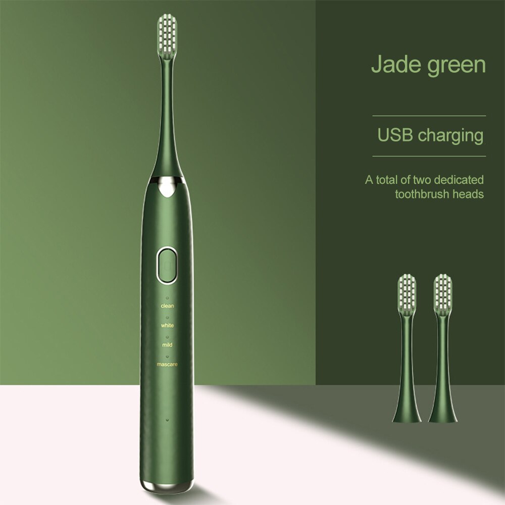 Toothbrush Sonic Electric Toothbrush IPX7 Waterproof 4 Cleaning Mode Sonic Toothbrush 30S Zone Reminder Replacement Brush Heads: Dark Green
