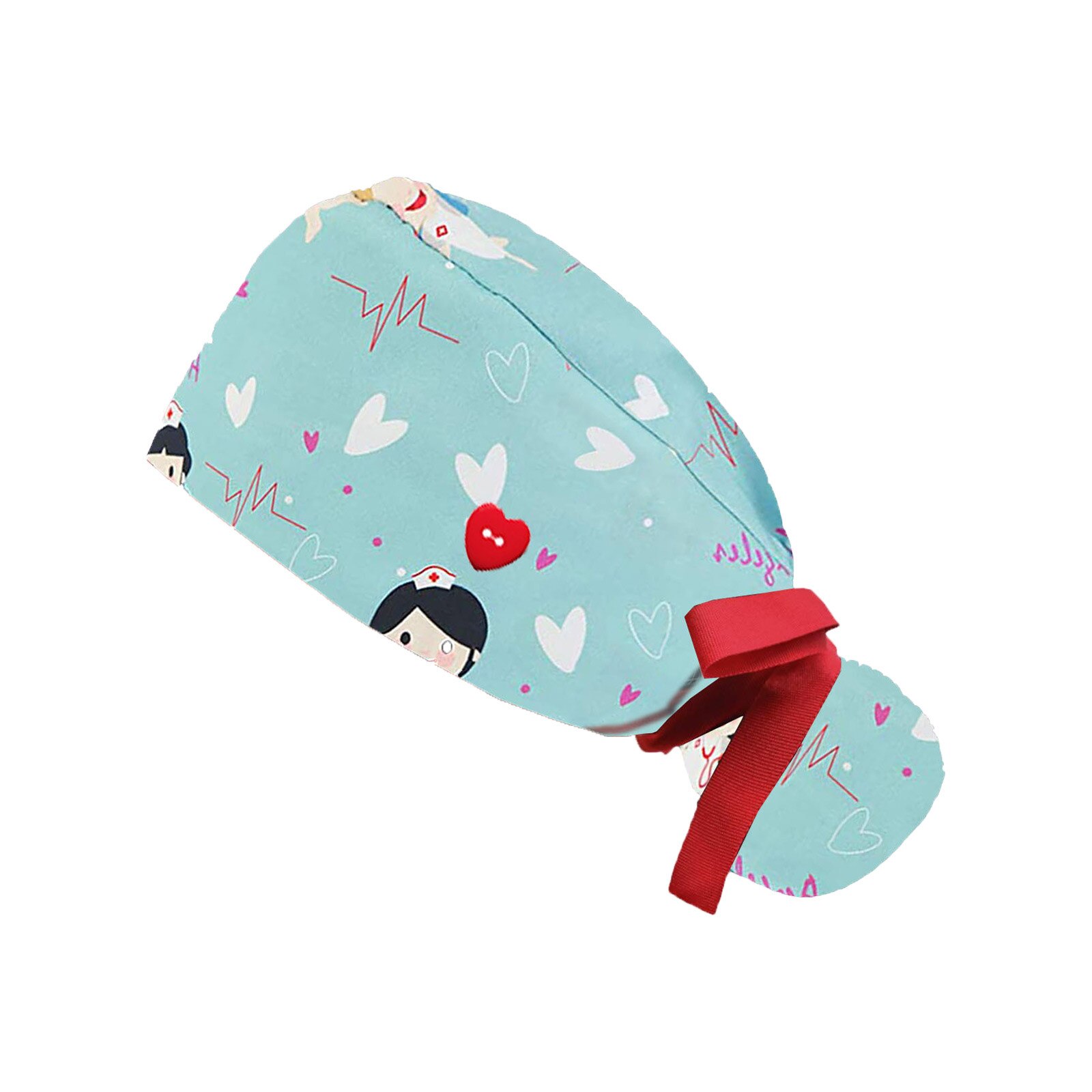 Nursing Caps Scrubs Hat Working Cap Sweatband Bouffant Turban Hat Button Tie Back Adjustable Sweat strip Adjustable Uniforme Cap: A