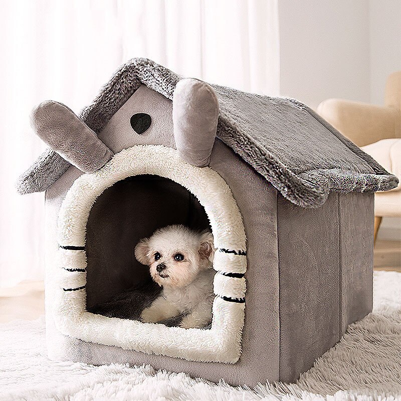 Koiran sänky lämmin talo harmaa kennel kissan teltta nukkuva luolasänky itse lämmittävä tyyny 2 in 1 kokoontaitettava pesä sisäkissoille kissanpentu pentu