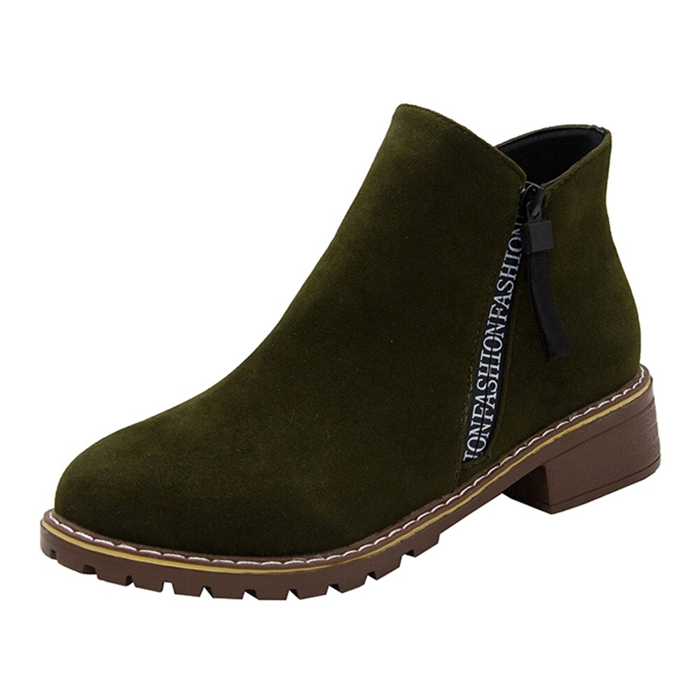 1 Pair Women Lady Ankle Boots Square Heel Side Zipper Round Toe Casual Shoes: Green / 40