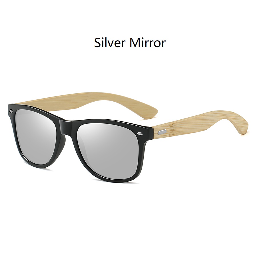 Mode Bamboe Hout Vintage Vierkante Zonnebril Mannen Vrouwen Luxe Zonnebril Houten Rijden Vissen Uv400 Brillen: Zilver