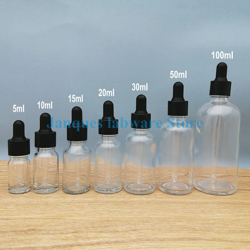 10 st 5ml to 100ml klarglas droppflaska svart sug reagens pipett, essentiella olja flaskor för labb experiment
